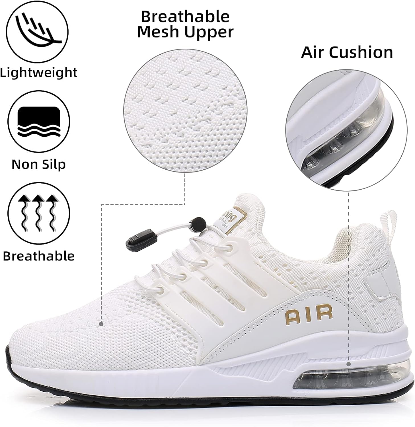 Women'S Running Shoes Fashion Non Slip Air Cushion Sneakers Casual Walking Tennis Shoes for Indoor Outdoor Gym Jogging White 8