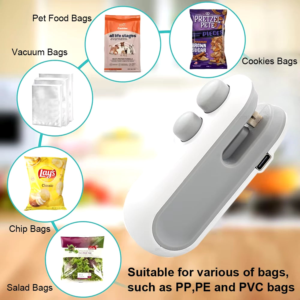 Mini Heat Bag Sealing Machine Package Sealer Bags Plastic Food Sealer Clip Bag Handheld Sealer Food Packaging Heat Sealer