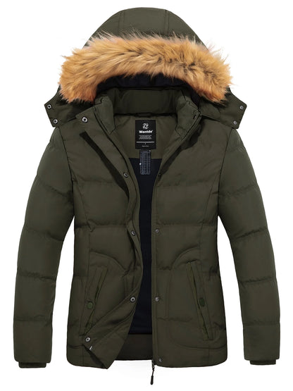 Women'S Winter Coat Warm Winter Jacket Waterproof Puffer Jacket with Hood Army Green L