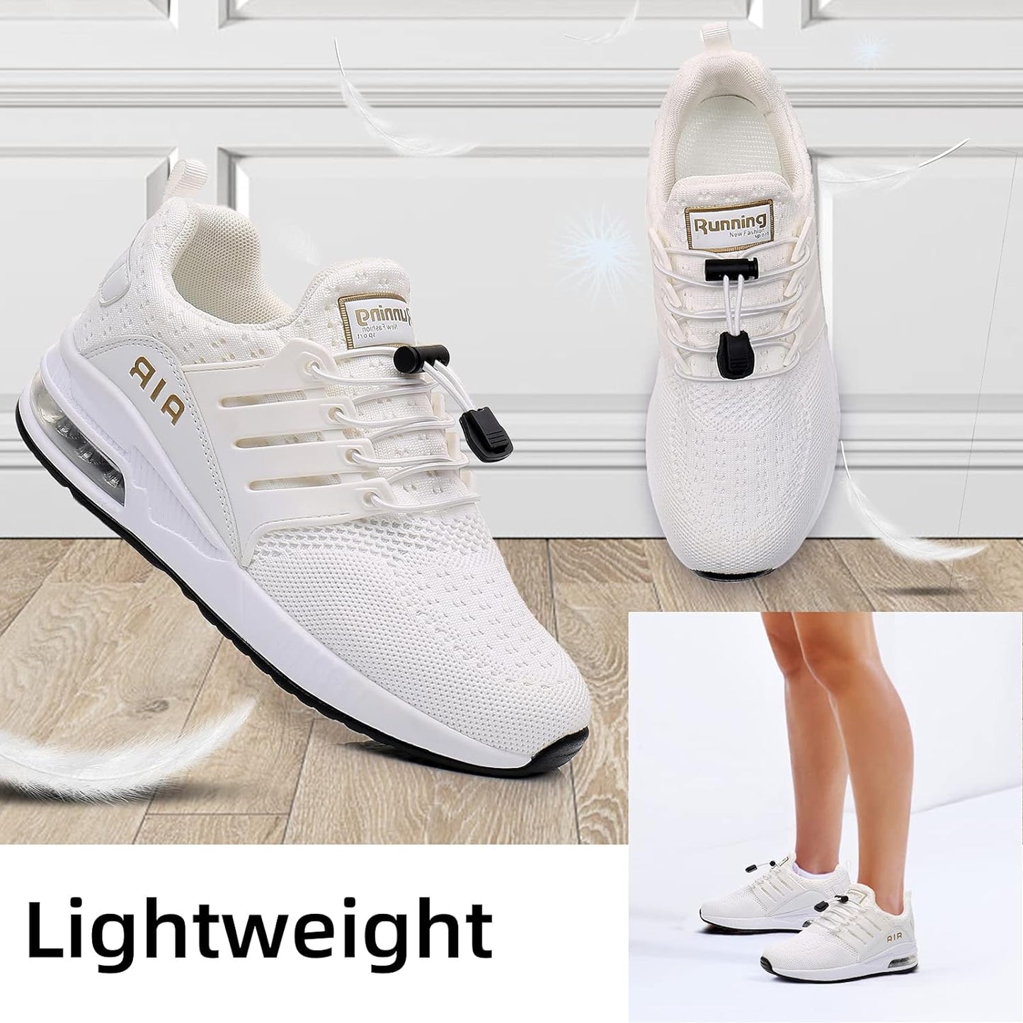 Women'S Running Shoes Fashion Non Slip Air Cushion Sneakers Casual Walking Tennis Shoes for Indoor Outdoor Gym Jogging White 8