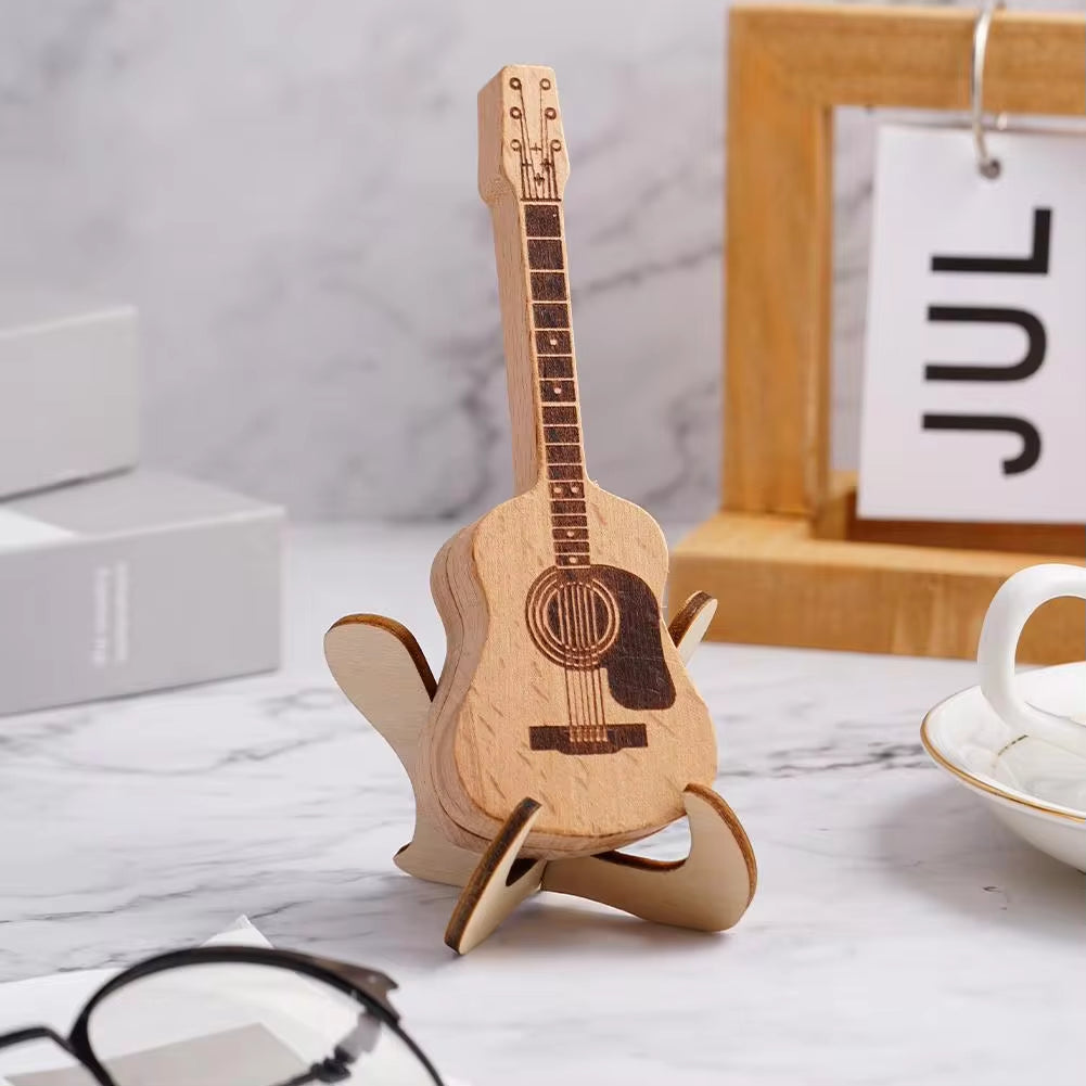 Guitar Pick Holder Wooden Acoustic Guitar Pick Box with Stand Smooth Edge Portable Storage Container for Guitar Plectrum Case