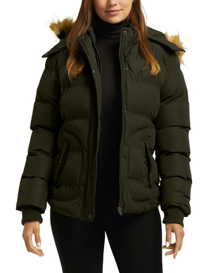 Women'S Winter Coat Warm Winter Jacket Waterproof Puffer Jacket with Hood Army Green L