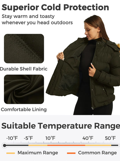 Women'S Winter Coat Warm Winter Jacket Waterproof Puffer Jacket with Hood Army Green L