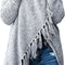 Women'S Open Front Knited Tassels Slash Loose Cardigan Crew Neck Speckled Fringe Sweater Outwear