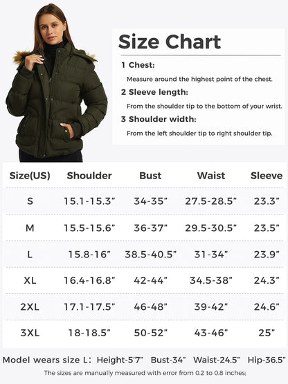 Women'S Winter Coat Warm Winter Jacket Waterproof Puffer Jacket with Hood Army Green L