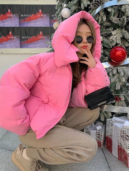 Women'S down Puffer Jackets Winter Korean Fashion Baggy Thickening Warm Bubble Ladies Cropped Coat Cotton Padded Outwear Parkas